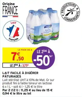 Intermarché Lait facile à digérer pâturages offre