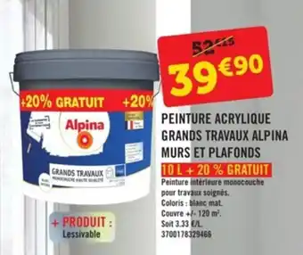 E.Leclerc Brico Peinture acrylique grands travaux alpina murs et plafonds offre
