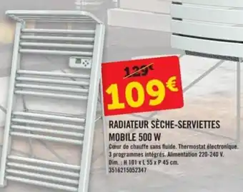 E.Leclerc Brico Radiateur sèche-servietets mobile 500 W offre