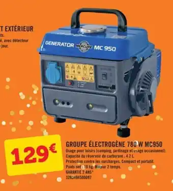 E.Leclerc Brico Groupe électrogène 780 W MC950 offre