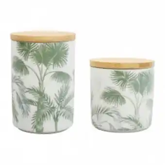 Pot avec couvercle (lot de 2) papaye vert et blanc en porcelaine et bambou