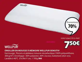 JYSK Oreiller En Mousse à Mémoire Wellpur Sensitiv offre