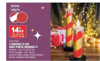 ALDI 2 bougies à led avec porte-bougies light zone offre