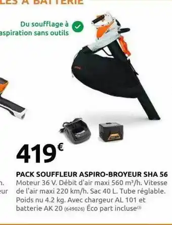 Rural Master Pack souffleur aspiro-broyeur sha 56 stihl offre