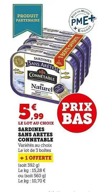 Super U Sardines sans arêtes connétable offre