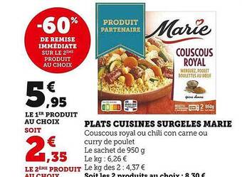 Super U Plats cuisinés surgelés marie offre