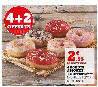 Super U 4 donuts assortis + 2 offerts offre