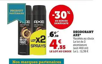 Super U Déodorant axe offre