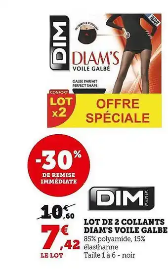 Super U Lot de 2 collants diam's voile galbe dim paris offre