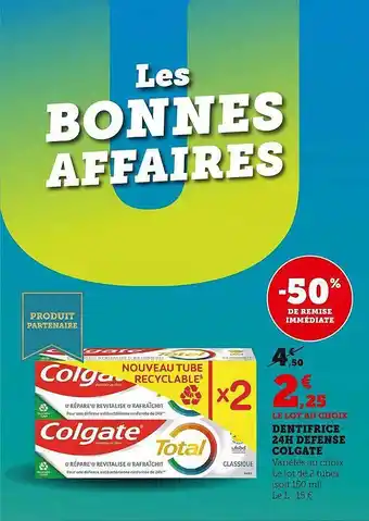 Super U Dentifrice 24h défense colgate offre