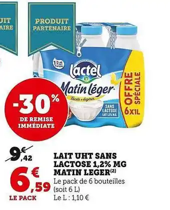 U Express Lait uht sans lactoses 1,2% mg matin léger offre