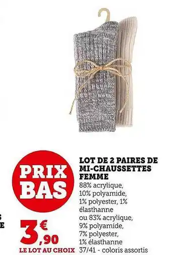 U Express Lot de 2 paires de mi chaussettes femme offre