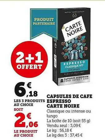U Express Capsules de café espresso carte noire offre