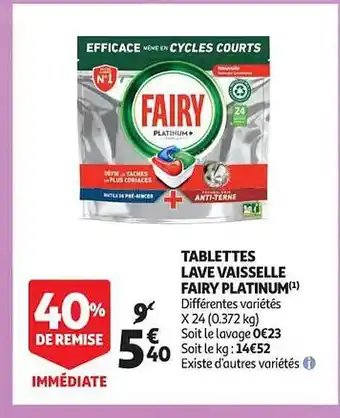 Auchan Tablettes lave vaisselle fairy platinum offre