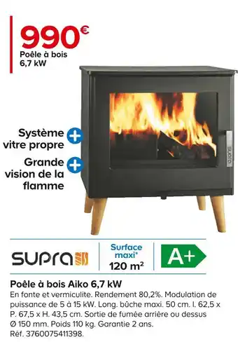 Supra poêle à bois aiko 6,7 kw