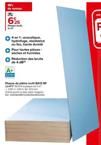 Plaque de plâtre multi ba13 nf