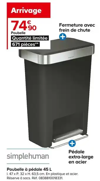 Castorama Poubelle à pédale 45 l offre