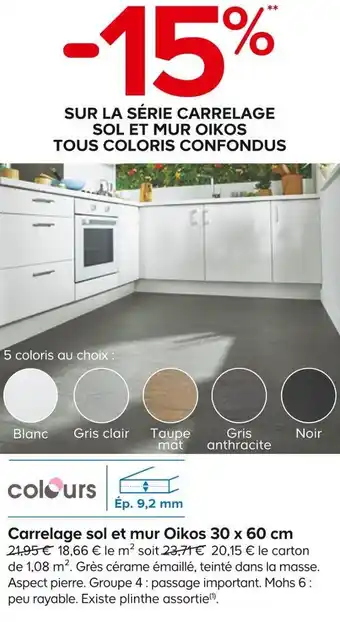 Castorama Colours -15% sur la série carrelage sol et mur oikos tous coloris confondus offre