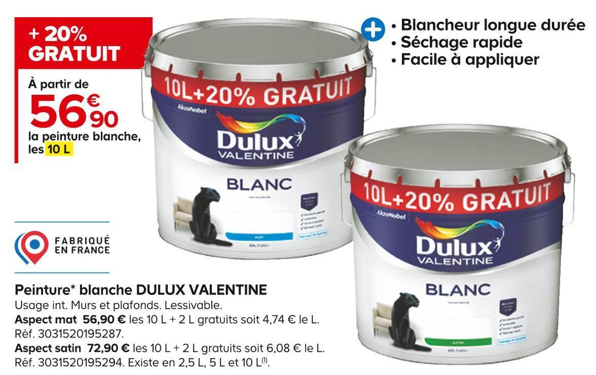 Promo Dulux valentine peinture blanche chez Castorama