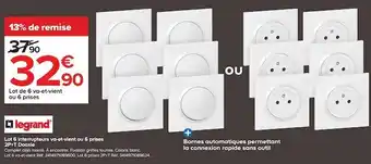 Castorama Legrand lot 6 interrupteurs va-et-vient ou 6 prises 2p+t dooxie offre