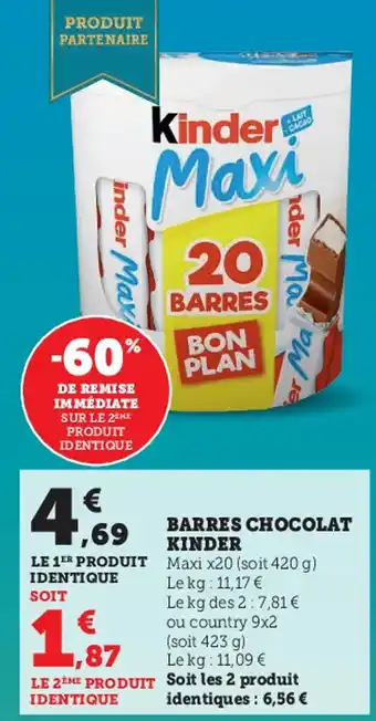 Super U Barres Chocolat Kinder offre
