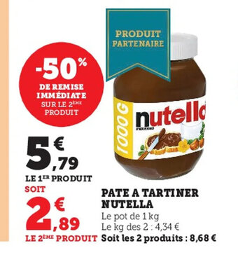 Super U Pate a Tartiner Nutella offre