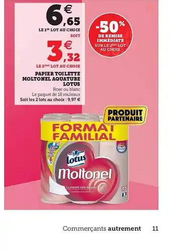 Hyper U Papier Toilette Moltonel Aquatube Lotus offre