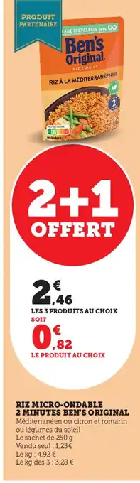 Super U Riz Micro-Ondable 2 Minutes Ben's Original offre
