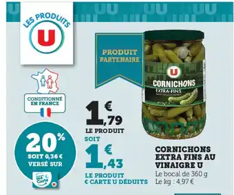 Super U Cornichons Extra Fins Au Vinaigre U offre