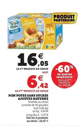 Hyper U Pom'potes Sans Sucres Ajoutés Materne offre