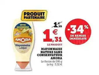 Hyper U Mayonnaise Nature Sans Conservateur Amora offre
