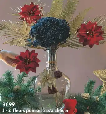 2 fleurs poinsettias en tissu à clipser