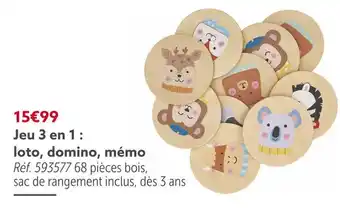 Jeu 3 en 1 : loto, domino, mémo