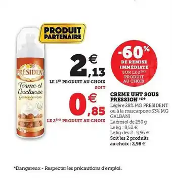 Hyper U Crème Uht Sous Pression Président offre