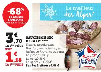 Super U Saucisson Sec Bel'Alp offre