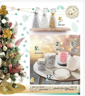 E.Leclerc Bougie sapin, bougie parfumée, bougie fleur parfumée, bonbonnière bougie parfumée, bougie parfumée offre