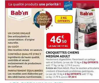 Rural Master Croquettes chiens medium adult bab'in offre