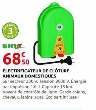 Rural Master Électrificateur de clôture animaux domestiques kidoz offre