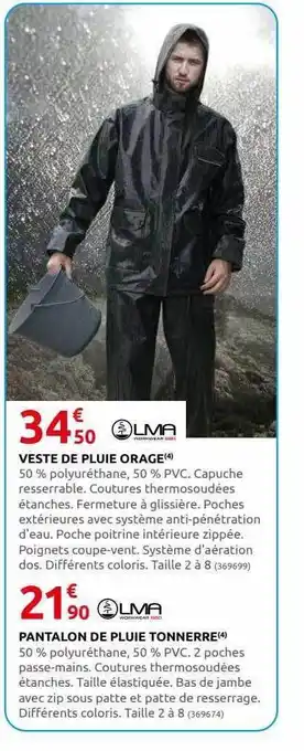 Rural Master Veste de pluie orage livia, pantalon de pluie tonnerre livia offre