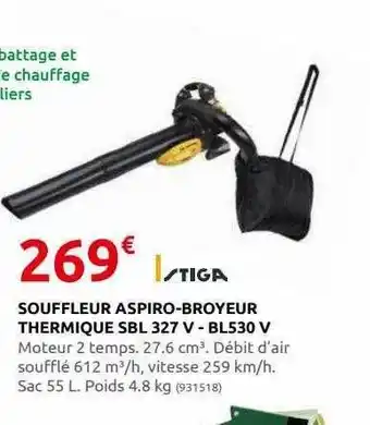 Rural Master Souffleur aspiro-broyeur thermique sbl 327v - bl530v stiga offre