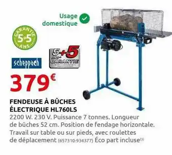 Rural Master Fendeuse à bûches électrique hl760ls scheppach offre