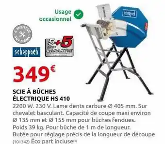 Rural Master Scie à bûches électrique hs 410 scheppach offre