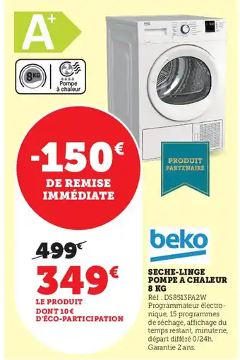 Super U Seche-Linge Pompe A Chaleur 8 KG offre