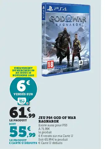 Super U jeu PS4 God of War Ragnarok offre
