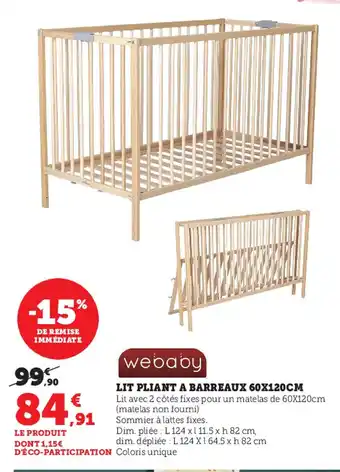 Super U Lit Pliant a Barreaux 60x120 CM offre