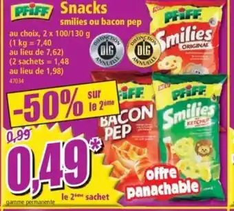 Norma Snacks Smilies ou Bacon Pep offre