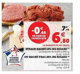 Hyper U Steak Haché 15% Mg Bigard Ou Haché Vrac 20% Mg Bigard offre