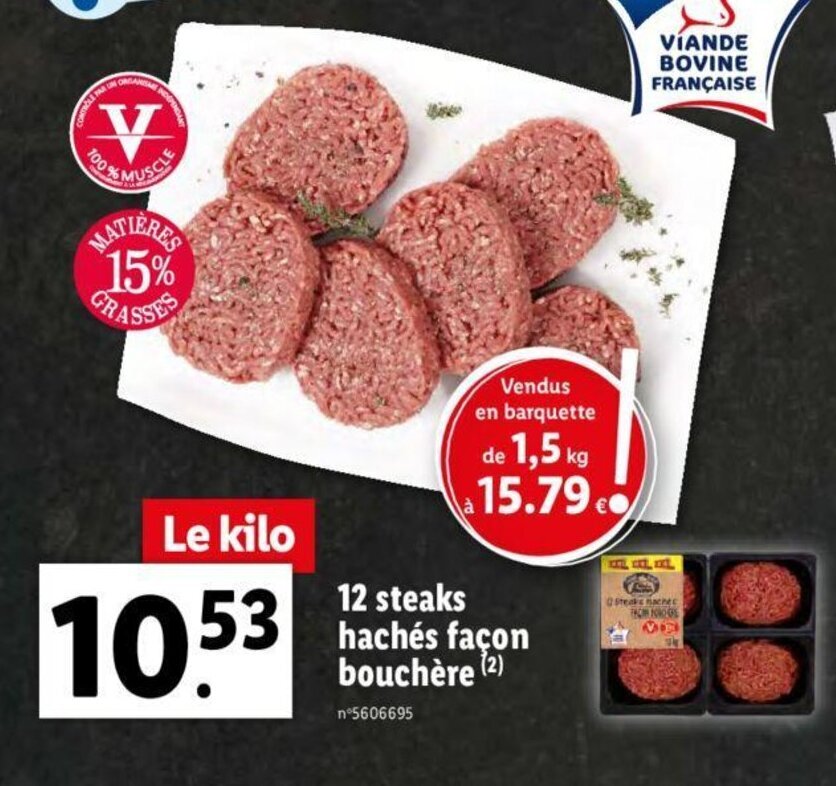 Promo 12 Steaks Hachés façon bouchère chez Lidl