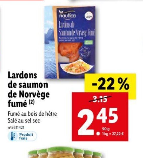 Promo Lardons de Saumon de Norvège Fume chez Lidl