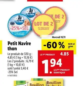 Lidl Petit Navire Ton offre